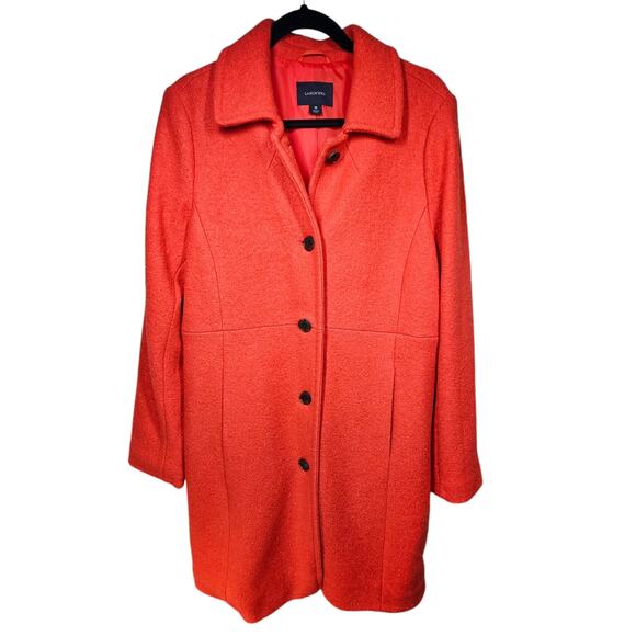 Lands' End Wool Blend Mid-Length Car Coat Cayenne Red Women's Size 16 - Picture 1 of 10